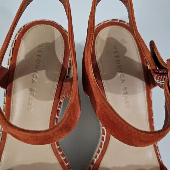 NEW Veronica Beard Reema Sandal Woven Espadrille Wedge Orange Leather - Picture 7 of 13